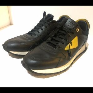 Fendi Sz 10 Black Yellow Spiked Leather Sneakers